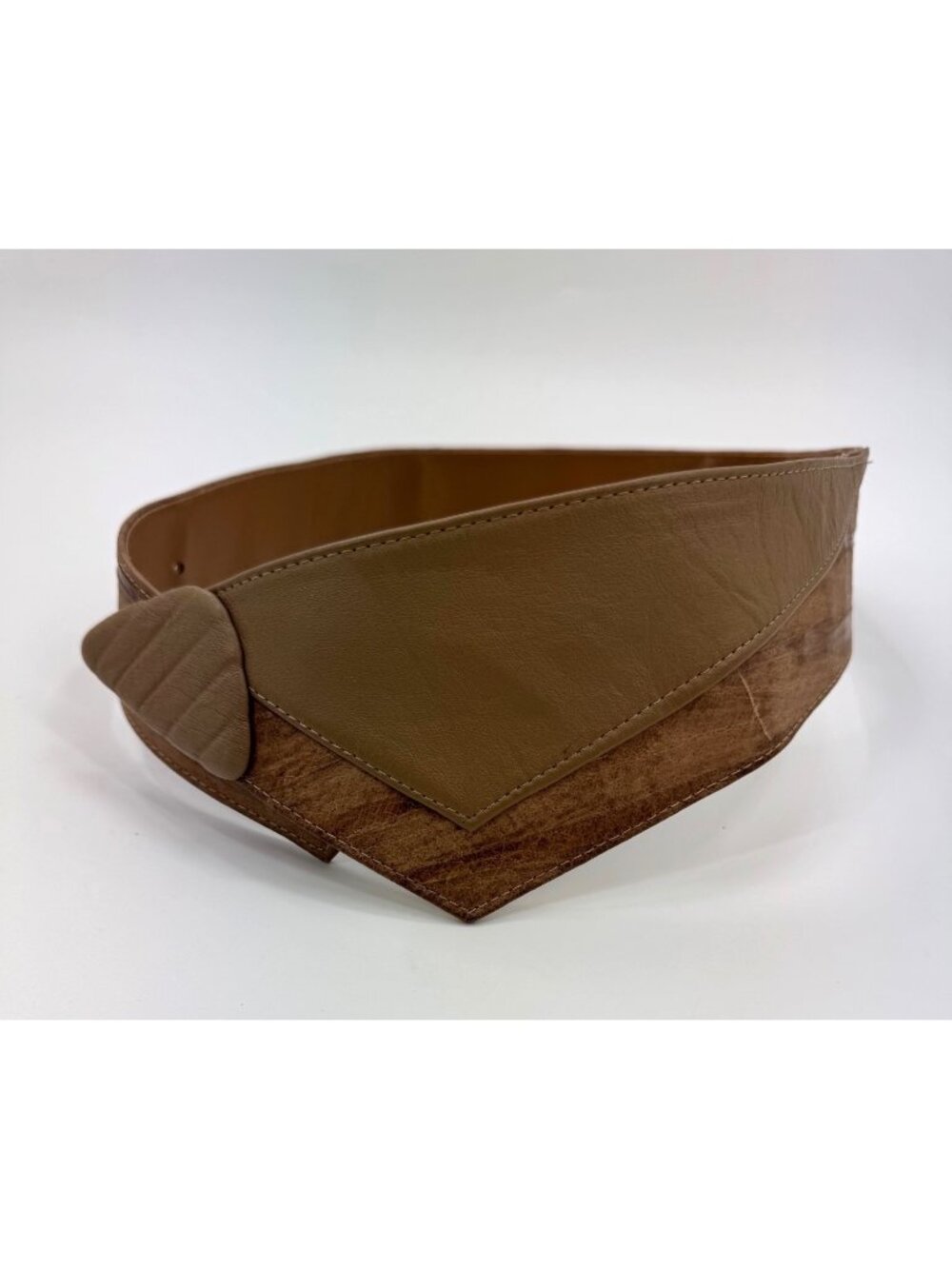 Genuine Leather Brown Wide Belt With Unique Geometric Design Size M By JRS Creat